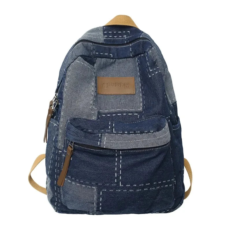 Vintage Denim Women's Large Capacity School Bag For Girls Fashion Casual Female Travel Backpack
