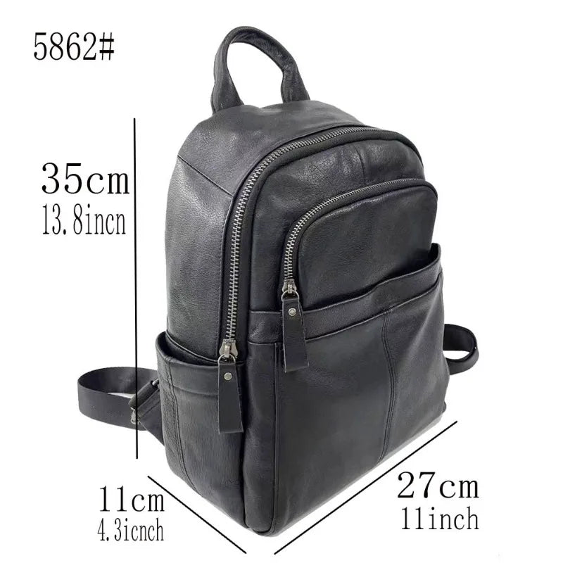Vintage Female Shoulder Bags Fashion Trendy All-match Soft Genuine Leather Sac A Dos Casual Travel Ladies Mochilas School Bags