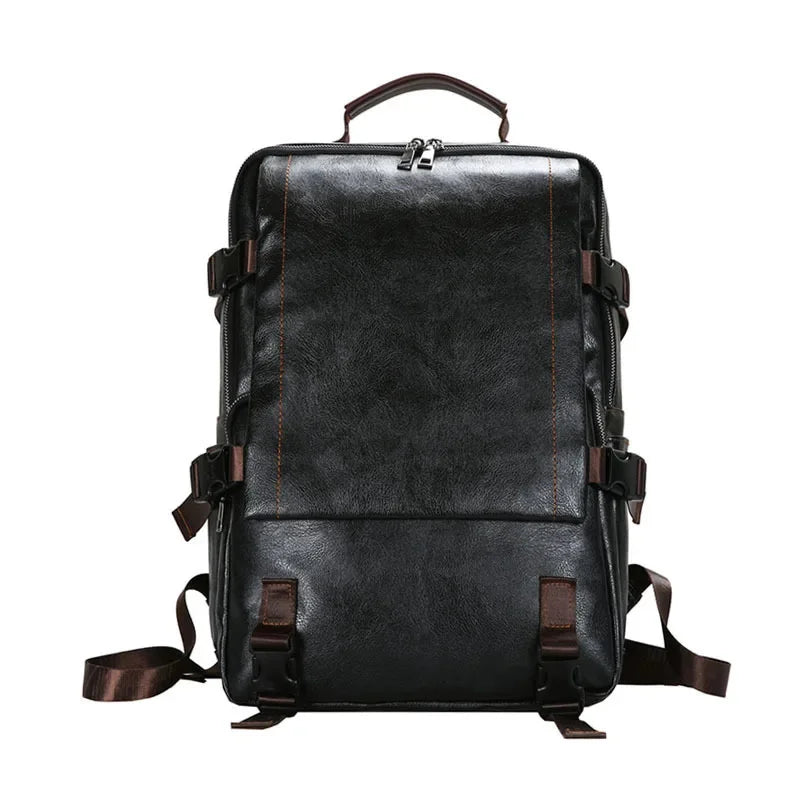 Vintage Flip Men Women PU Leather Travel Large Capacity School Bag For Teenager Male Business Laptop Backpack