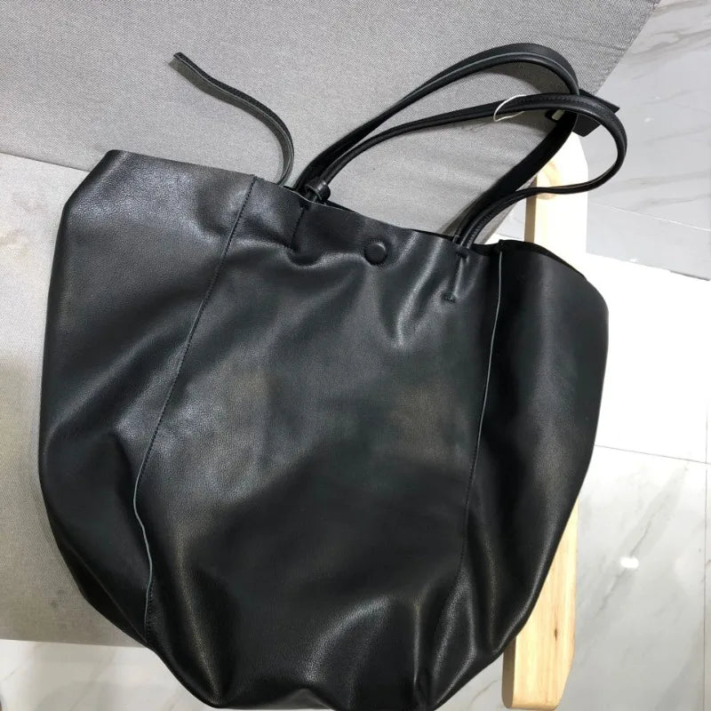 Vintage Genuine Leather Cowhide Totes Large Capacity Fashion All-match Shoulder Bags 2024 New Minority Casual Bolsas Mujer