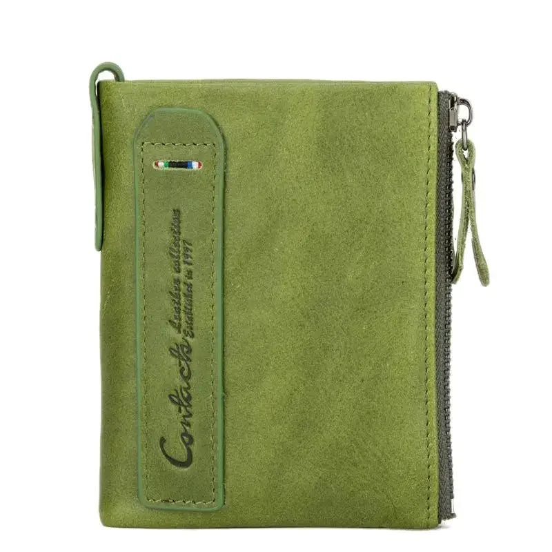 Vintage Genuine Leather Men Women Short Bifold Coin Purse Large Capacity Card Holders Male Double Zipper Money Wallet