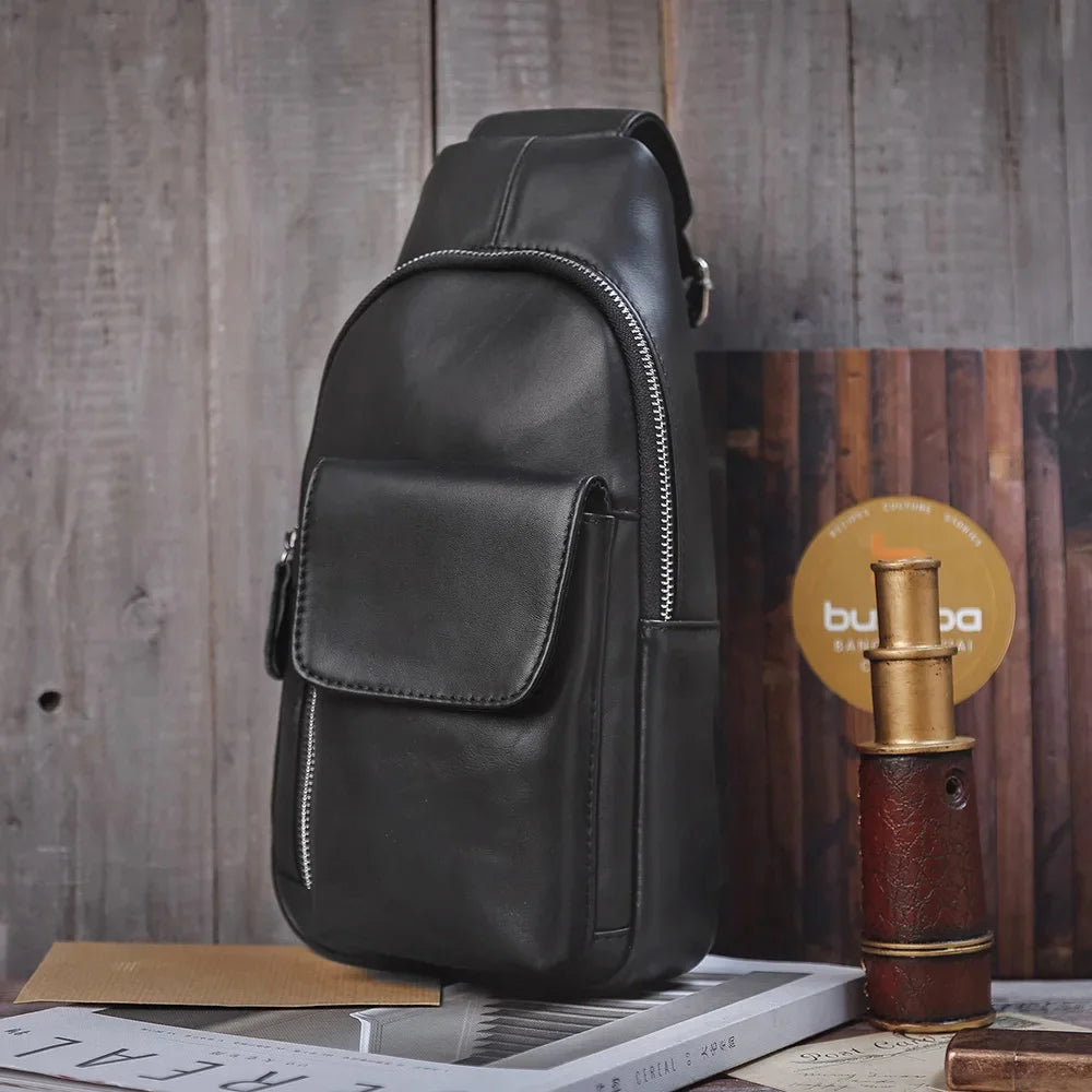 Vintage Genuine Leather Men's Chest Casual Cowhide Crossbody Large Capacity Male Shoulder Fashion Sling Bag
