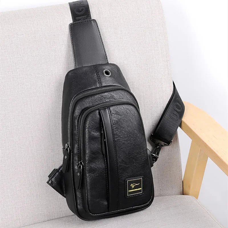 Vintage Genuine Leather Men's Chest Travel Hiking Crossbody Large Capacity Male Shoulder s Business Sling Bag