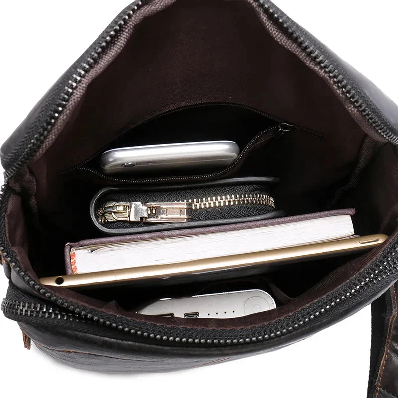 Vintage Genuine Leather Men's Crossbody Fashion Cowhide Male Shoulder Business FileMessenger Bag