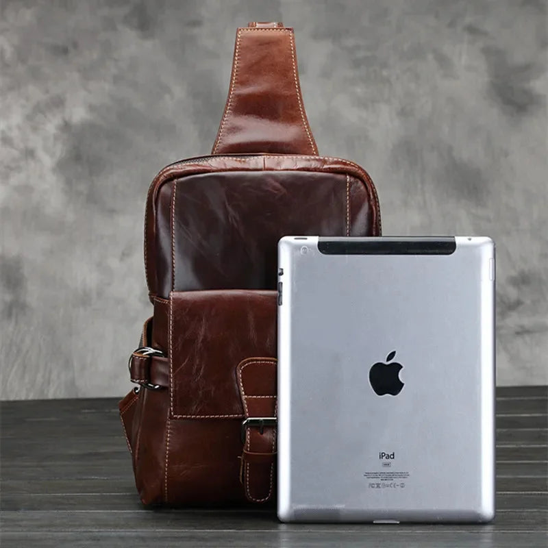 Vintage Genuine Leather Men's Crossbody Large Capacity Chest Luxury Cowhide Male Shoulder Messenger Bag