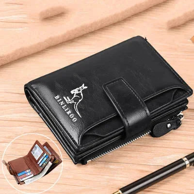 Vintage Genuine Leather Men's Wallet RFID Blocking Card Holder Business Coin Purse Multi Function Male Money Clip