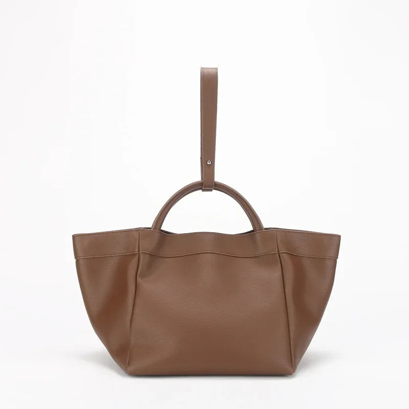 Vintage Genuine Leather Simple Handbags Commuter Large Capacity Elegant Square Bags One Shoulder Crossbody Lady Purses 2024 New