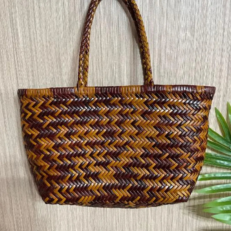 Vintage Genuine Leather Woven Shoulder Bag with Inner Bag Weaving Casual Women's Shopping Bag Tote Purse Cowhide Cross Hand Bags
