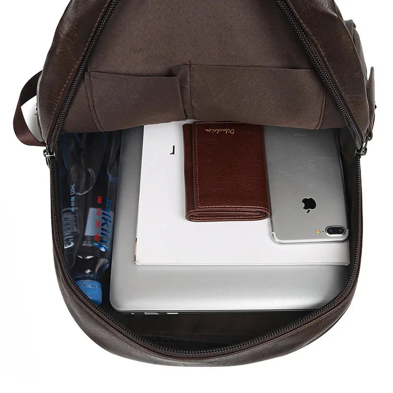 Vintage Large Capacity Men's Fashion PU Leather Man Travel Backpack Multifunction Laptop High Quality School Bag