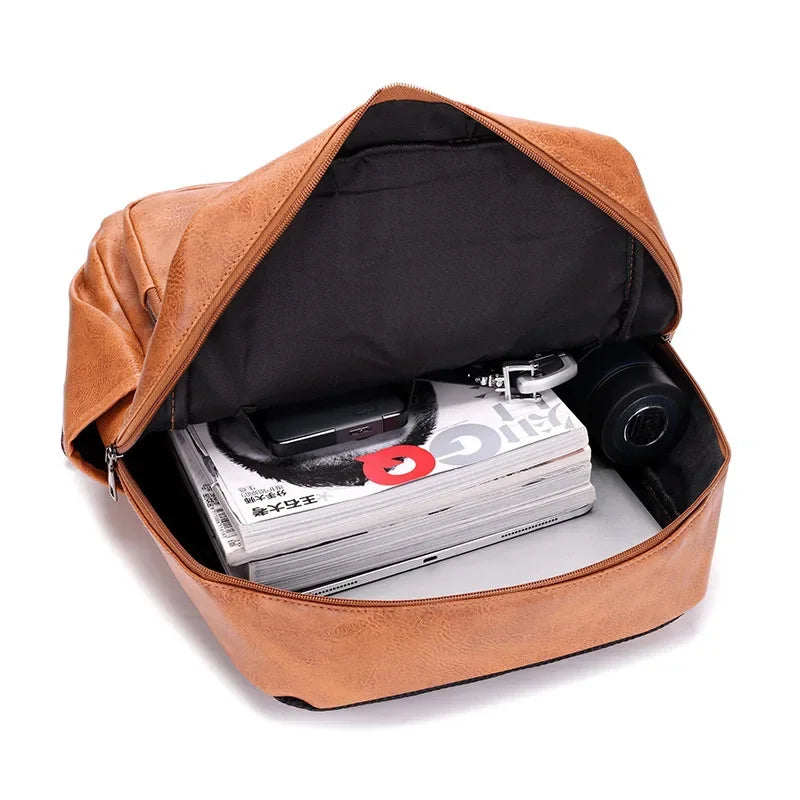 Vintage Large Capacity Men's Luxury PU Leather Travel Backpack Waterproof Computer Laptop Business Male School Bag