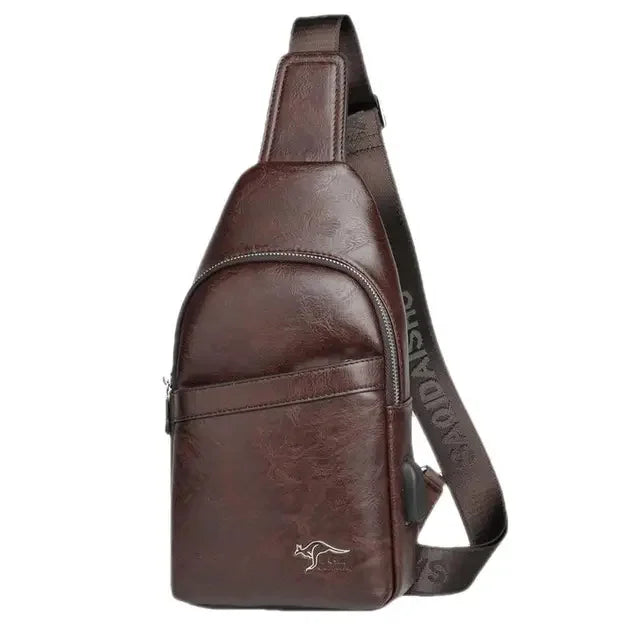 Vintage Leather Men's Chest Fashion USB Charging Crossbody Business Male Messenger Large Capacity Sling Bag
