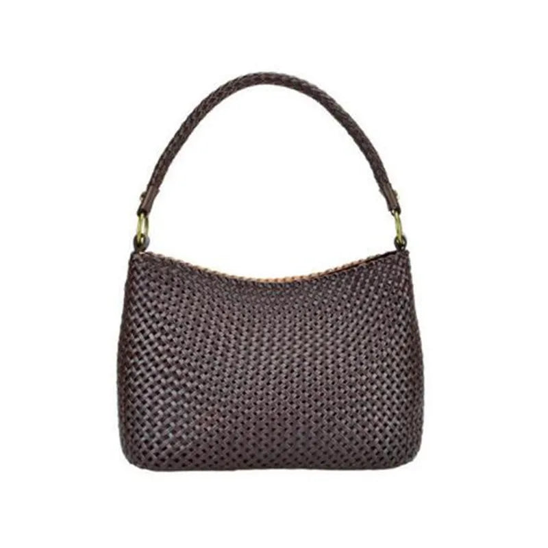 Vintage Manual Weave Genune Leather Hand Bag Bucket Tote Top Quality Women Basket Shopping Bags Hobos Handbag