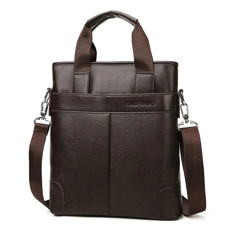 Vintage Men's PU Leather Briefcase Business Vertical Handbag Luxury Male Shoulder Messenger Office File Bag