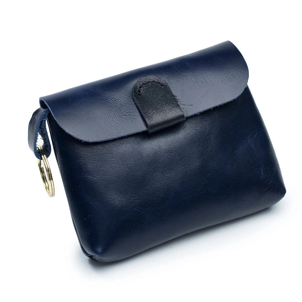 Vintage Oil Wax Cowhide Small Zero Wallet Storage Women's Ultra Thin Key Card Bag
