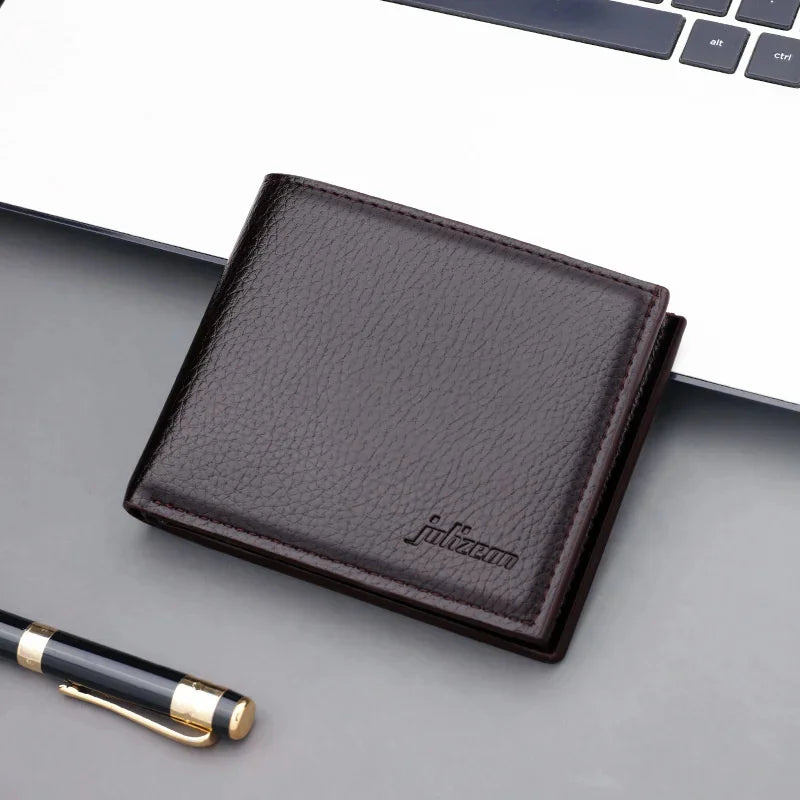 Vintage PU Leather Men's Short Wallet Business Card Holder Luxury Male Coin Purses Multifunction Money Clip