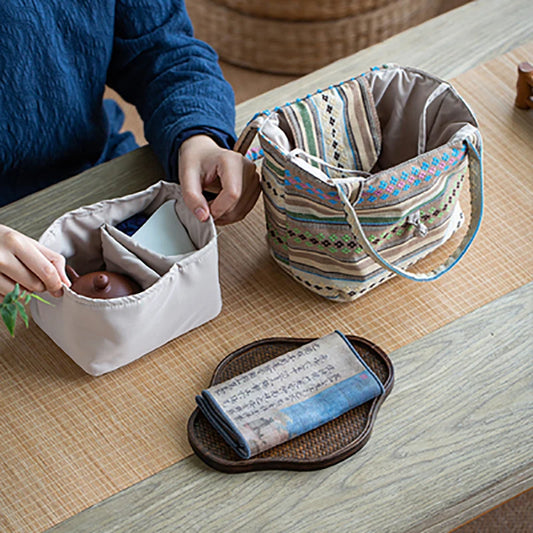 Vintage Portable Multifunctional Outdoor Travel Teaware Storage Bag Pouch Portable Teapot Teacup Gaiwan Package Cloth Bag Cozies
