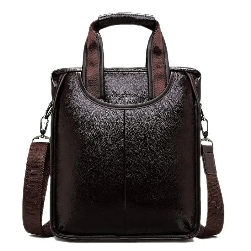 Vintage Soft Leather Men's Briefcases Business Vertical Hand Tote Office Male Shoulder Messenger Bag