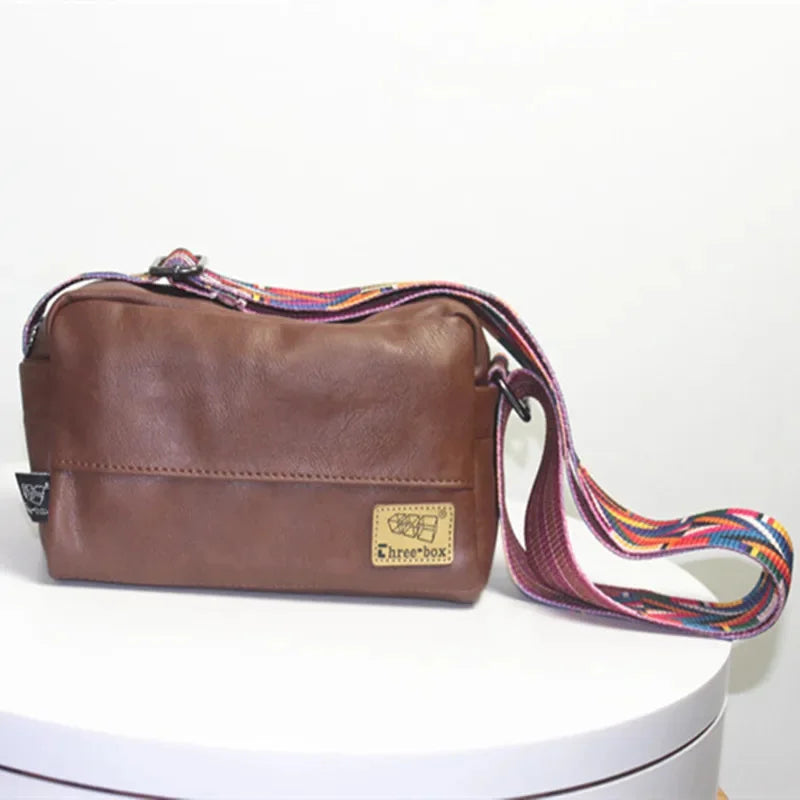 Vintage Straps Men's Shoulder Messenger Fashion Leather Male Crossbody Phone Casual Small Square Bag Man Handbag