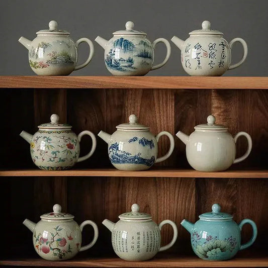 Vintage Teapots Kungfu Ceramic Teaware Teacups Set Chinese Luxury Retro Tea Pots for Home Use Handpainted Pottery Tea Kettle