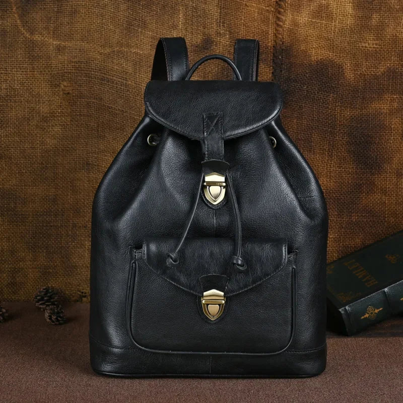Vintage Women Original Leather Luxury Cowhide School Bag For Girls Anti-theft Feminina Travel Backpack