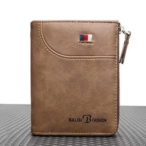 Vintage Zipper Men's Wallet Leather Short Coin Purse Large Capacity Card Holder Business Male Money Clip
