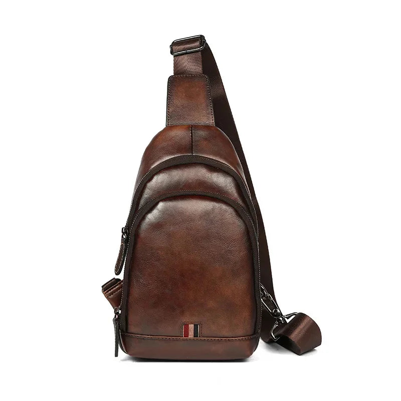 Vintage genuine leather MEN'S crossbody s luxury cowhide chest large capacity male shoulder messenger bag