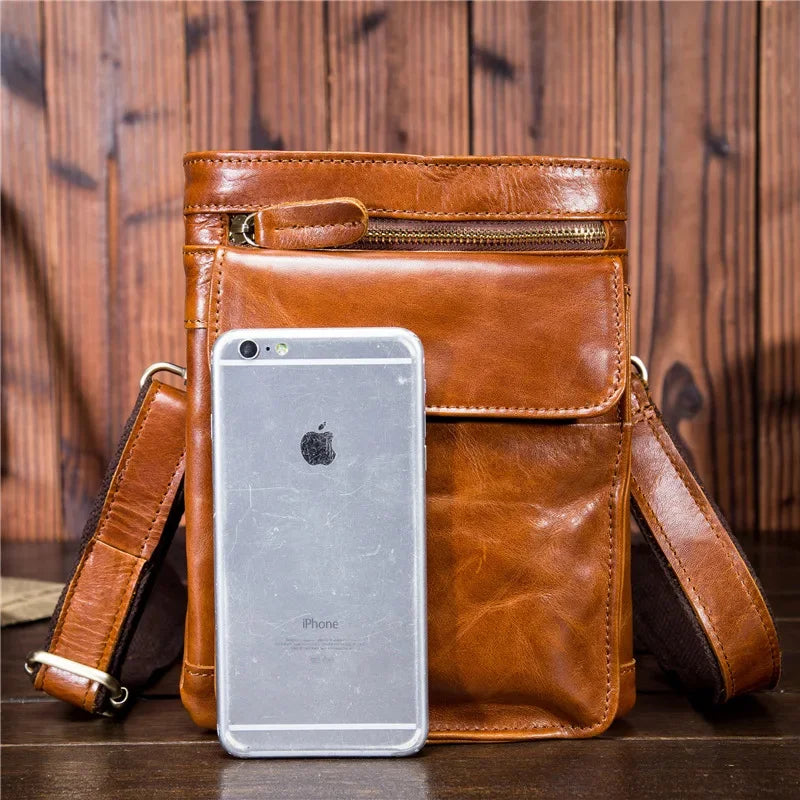 Vintage genuine leather men's shoulder casual crossbody multifunction phone outdoor small male messenger bag