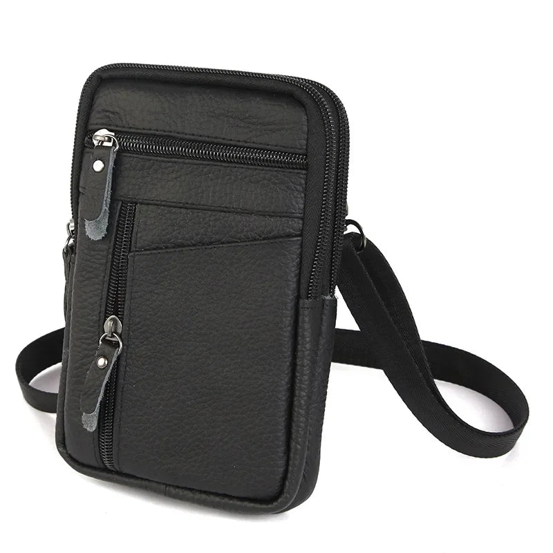 Vintage genuine leather men's waist pack fashion mobile phone business belt pouch cowhide shoulder messenger bag