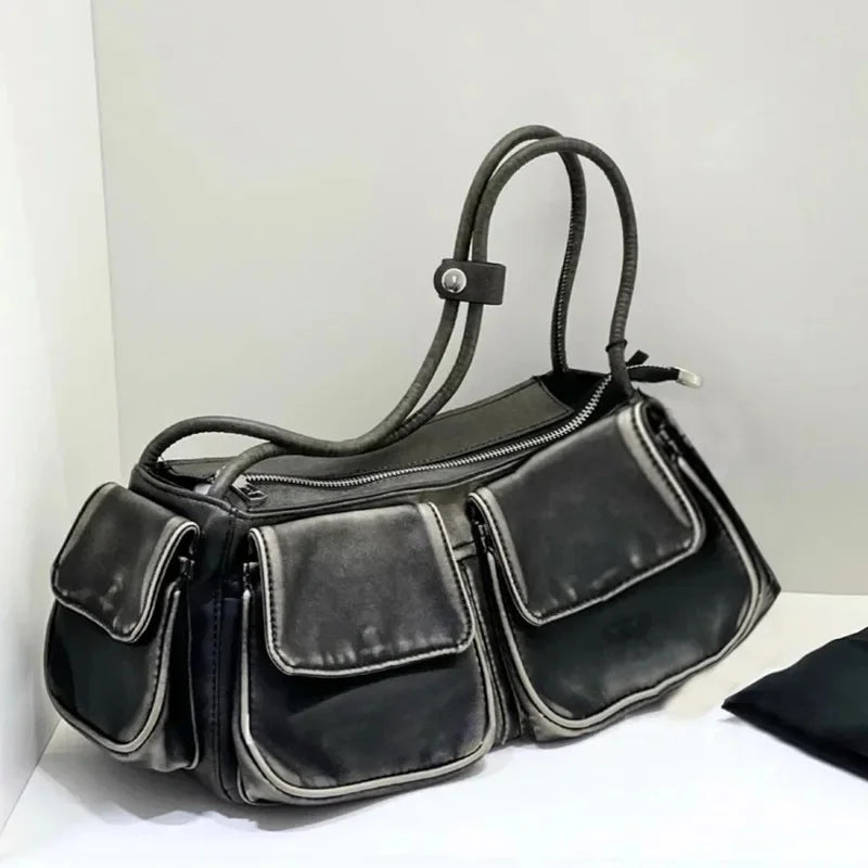 Wasteland Style Shoulder Niche Design 2024 Retro Versatile Rub Color Handbag Multi-pocket Armpit Y2K Women's Bag