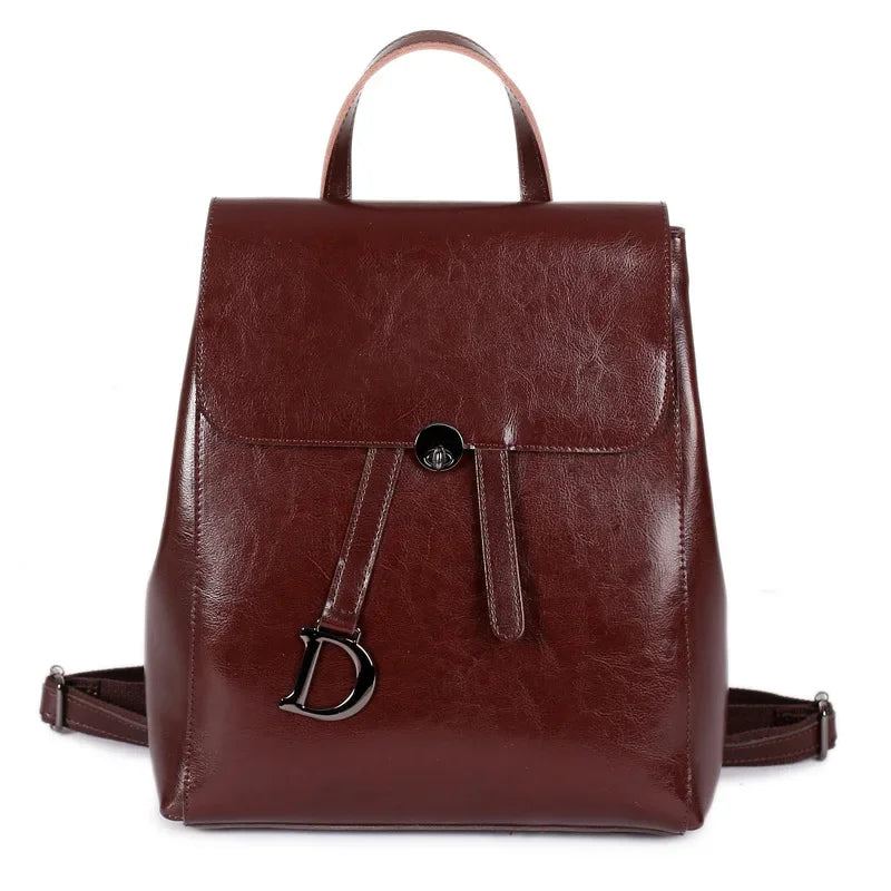 Waxed Backpack Fashion Leather Handbags Cowhide Shoulder Travel Ladies Backpacks Girls School Bags