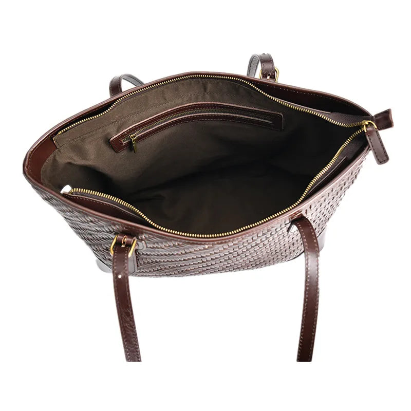 Weave Genuine Leather Handbag Tote Euro Fashion Shoulder Bag For Women 2023 New brown Luxury Beach Top-Handle Shopping Bags