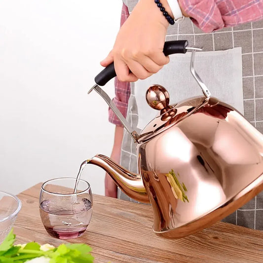 Whistling Kettle with Infuser Loose Leaf Stainless Steel Teapot Rose Gold Tea Kettle for Stove Indu