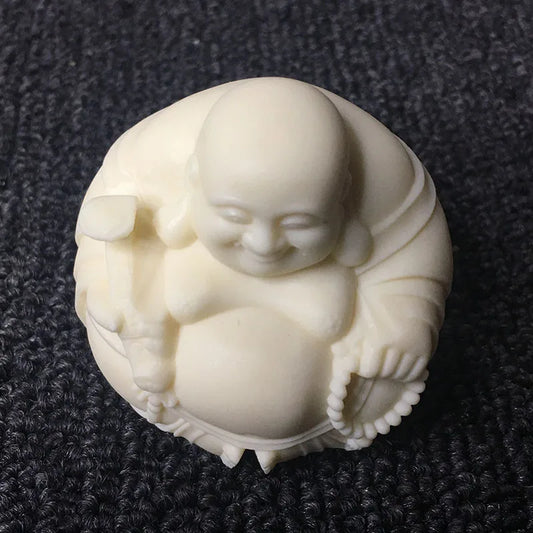 White Mini Laughing Buddha Decorative Statue Chinese Lucky Buddha Statue Carved exquisite carving Home decoration figurines