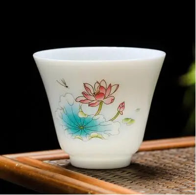 White Porcelain Tea Cup, Single Cup, Lanolin Jade Kungfu Tea Cup, Master Cup, Handmade White Ceramic Drinkware, 24Styles