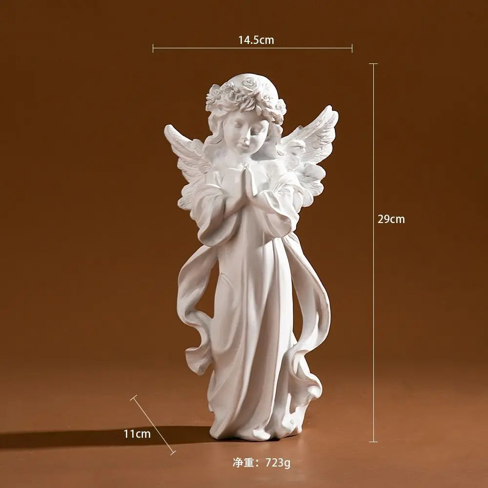 White Praying Angel Girl Figurine Home Decor Carving Angel Statue Living Room Sculpture Crafts Ornaments Home Decoration Gift