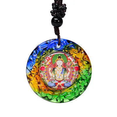 Wholesale Buddhist supplies 12P Greco-Buddhist Guan yin Guru Rinpoche buddha powerful Mantra crystal Pendant Amulet Talisman