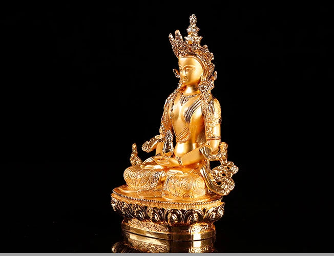 Wholesale Buddhist supplies HOME Family efficacious Protection Gold-plated Guru Amitayus buddha Buddhist Mantra Tantra statue