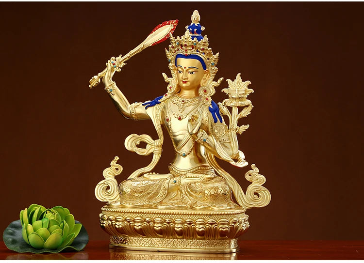 Wholesale Buddhist supplies High grade gilding gold the Bodhisattva Manjusri Buddha statue HOME Exorcise evil spirit protection