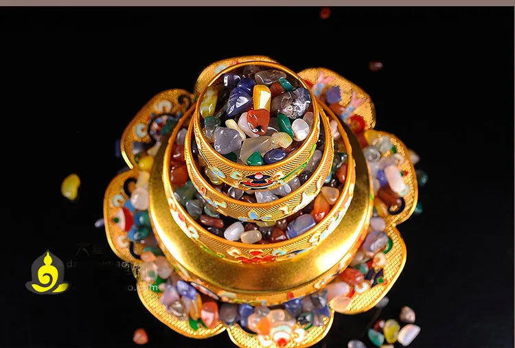 Wholesale Buddhist supplies -Talisman Tibetan 37TH The eight auspicious Manja Mandala disc gilding statue+gemstone
