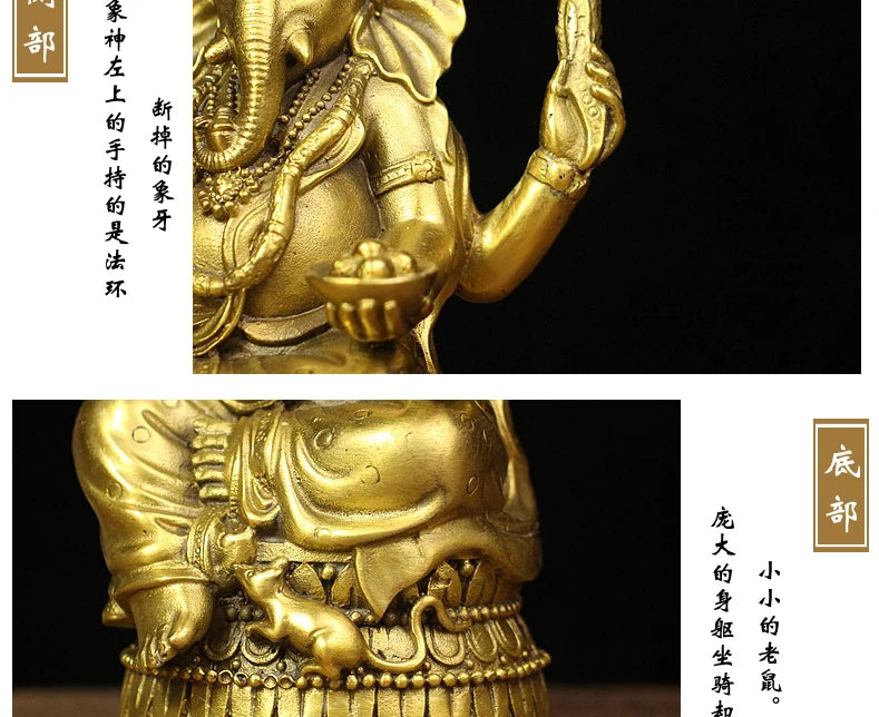 Wholesale Buddhist supply Thailand Japan India Asia copper buddha Elephant God of wealth CAI SHEN Ganesha Buddha statue