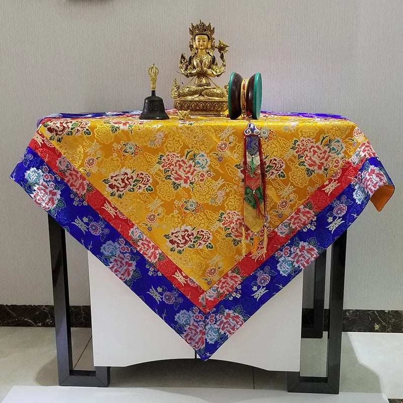 Wholesale Buddhist supply Tibet Nepal family home Buddhism Temple Auspicious Embroidery Buddha statue Altar cover Table cloth
