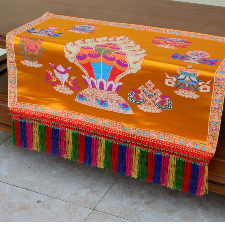 Wholesale Buddhist supply Tibet family home Buddhism Temple eight Auspicious Manibo Embroidery Altar Table cloth Deco