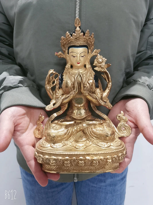 Wholesale Tibet Buddha statue gilding Worship Four-armed Avalokitesvara Bidhisattva Guanyin Buddha statue Family protection