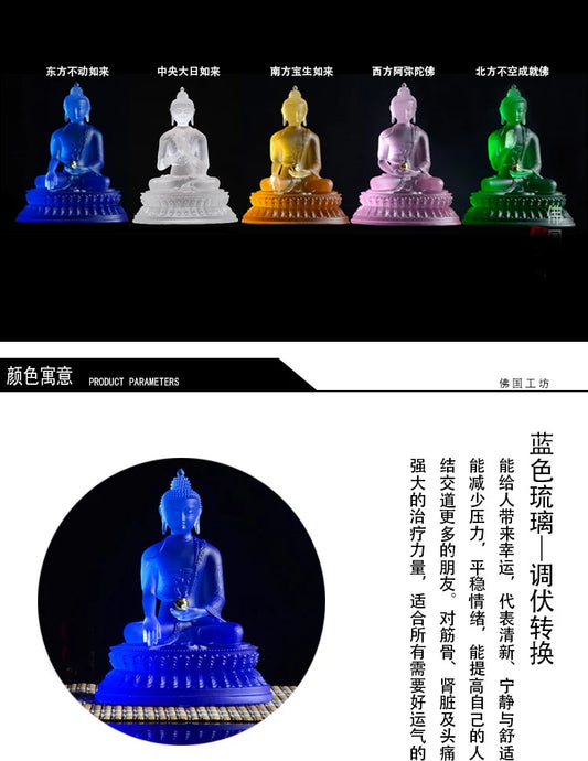Wholesale figure Buddha HOME efficacious Talisman Protection 5P Retro Tibetan Tathagata Guru Buddha Colored Glaze Buddha statue