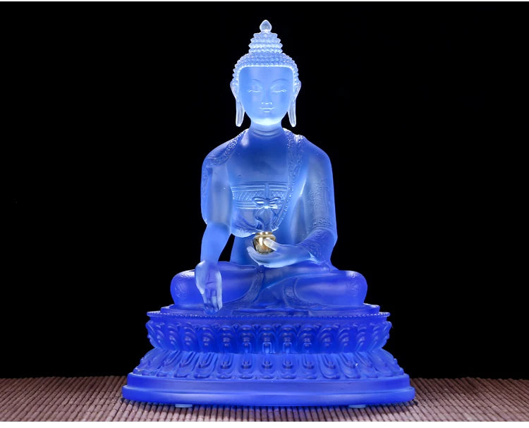 Wholesale figure GOOD Buddha HOME Talisman Protection # 7P Retro Tibetan Medicine Guru Buddha Colored Glaze Buddha statue