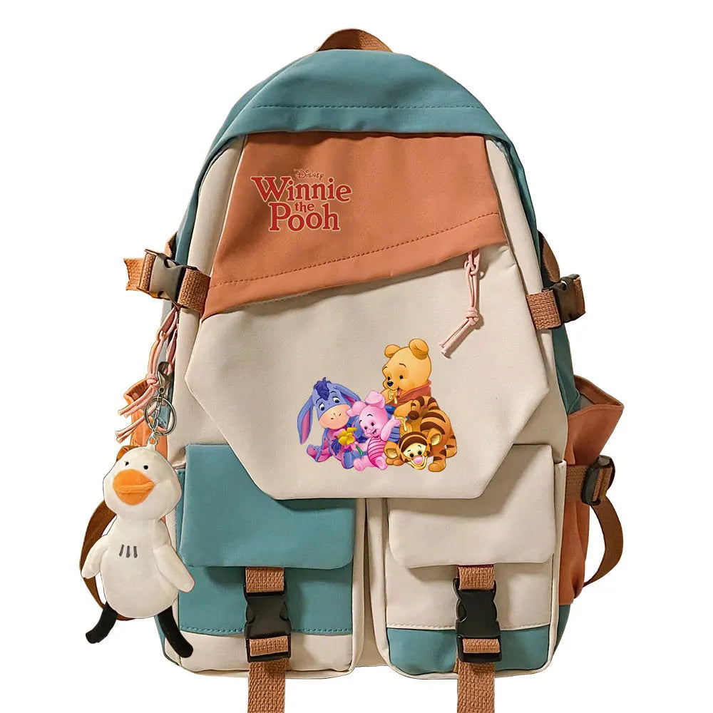 Winnie the Pooh Boys Girls Kids School Book Bags Women Patchwork Bagpack Teenagers Schoolbags Canvas Student Backpack