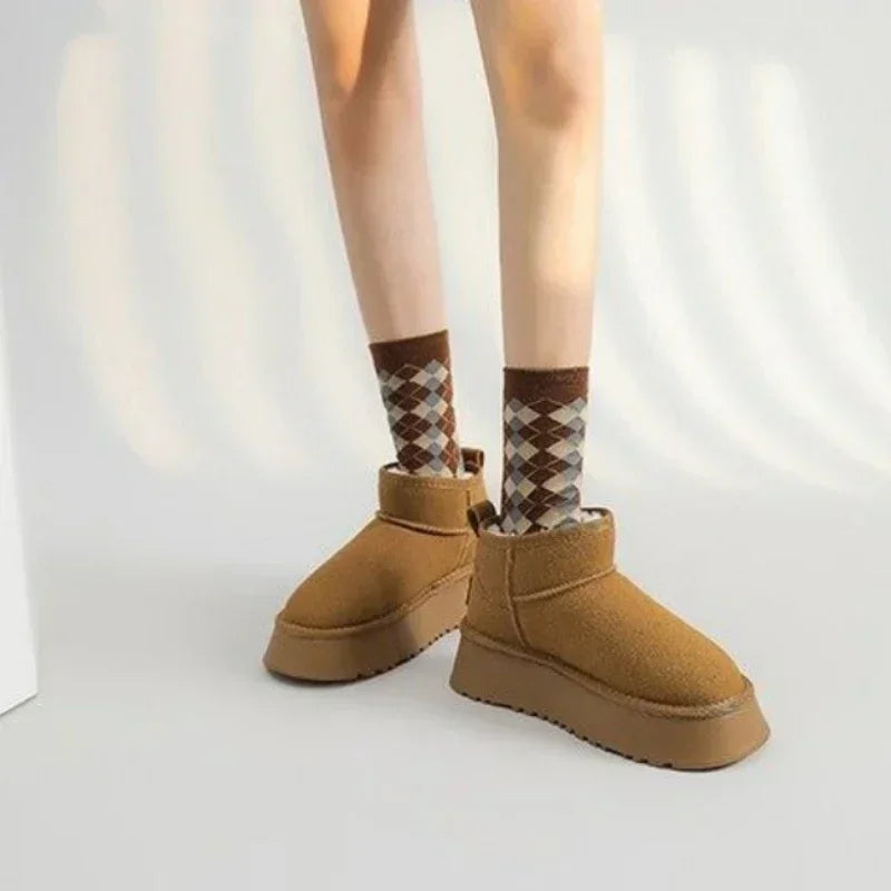 Winter Women Short Plush Warm Snow Boots Casual Shoes New Suede Fur Chelsea Ankle Boots Flats Platform Ladies Shoes Botas