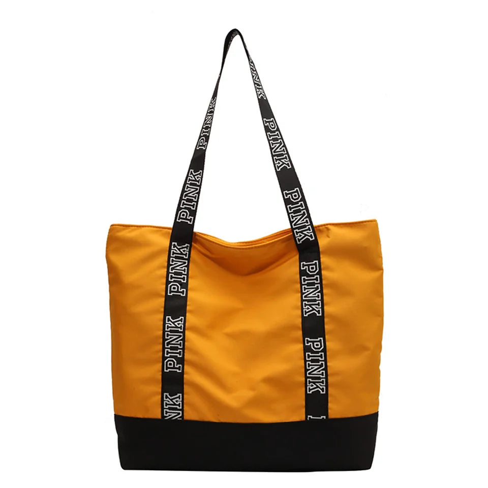 Woman Casual Shoulder Bags Ladies Colorblock Letter Graphic Tote Handbags Fashion Sports Fitness Tote Bag Travel Shopper Bag