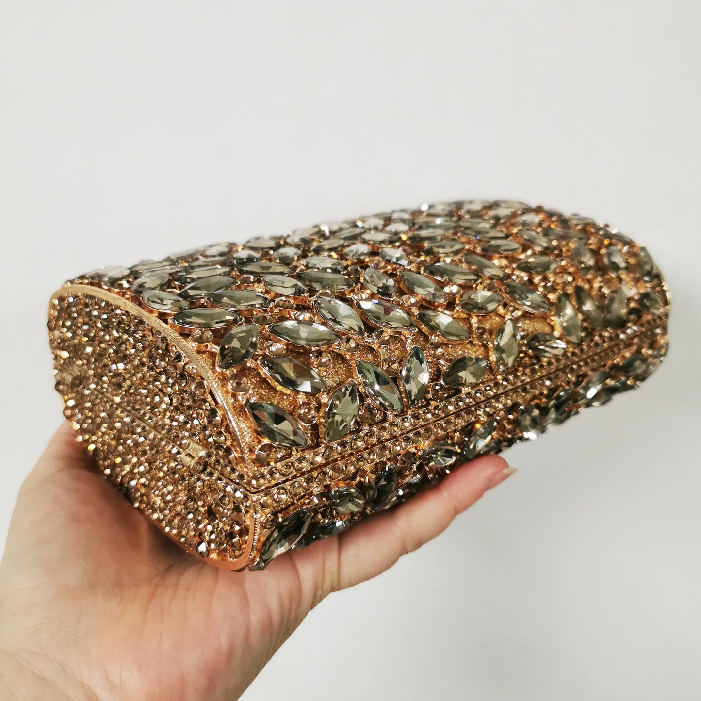 Woman Gold Champagne Diamond Crystal Dinner Cocktail Evening Bags Dinner Gala Elegant Purse Wedding Party Bridal Clutch Handbag