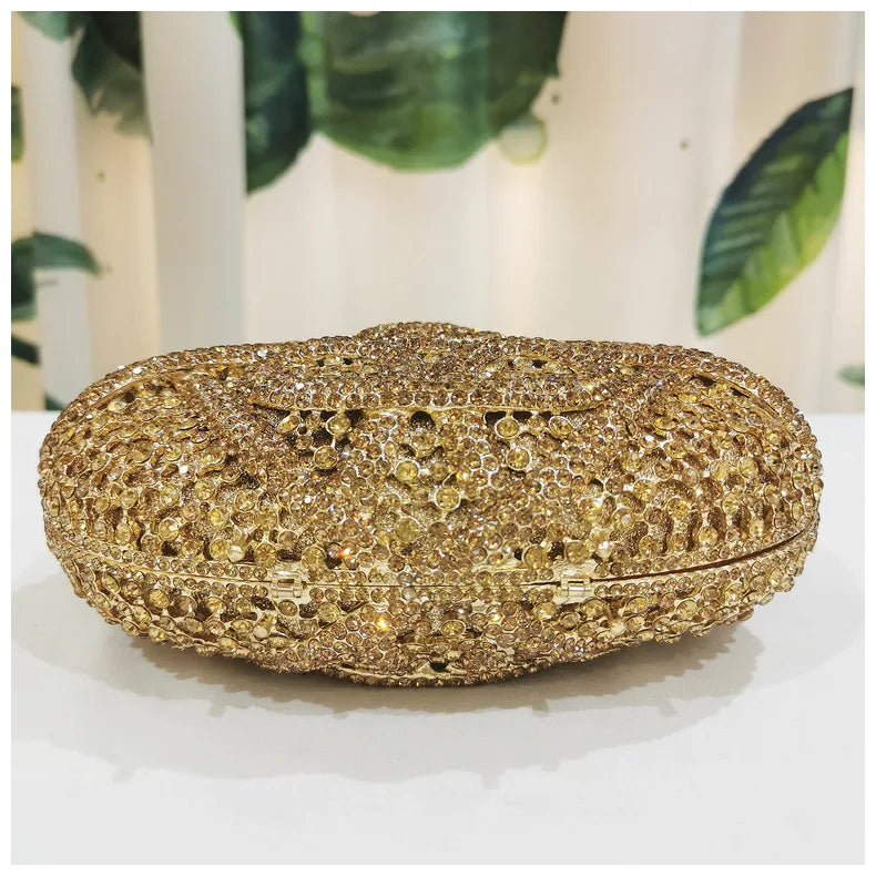 Woman Gold Hollow Snake Diamond Cocktail Party Handbag Crystal Stones Prom Evening Purse Wedding Bridal Rhinestone Banquet Bag